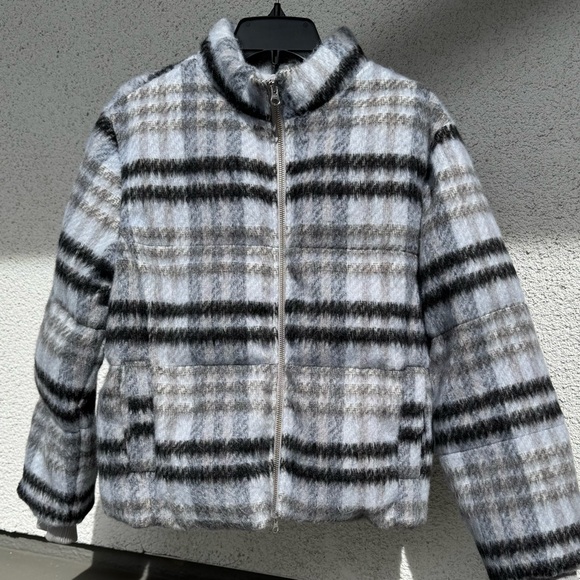 Anthropologie Plaid Central‎ Park West Brushed Zip-Up Jacket small Retail $168